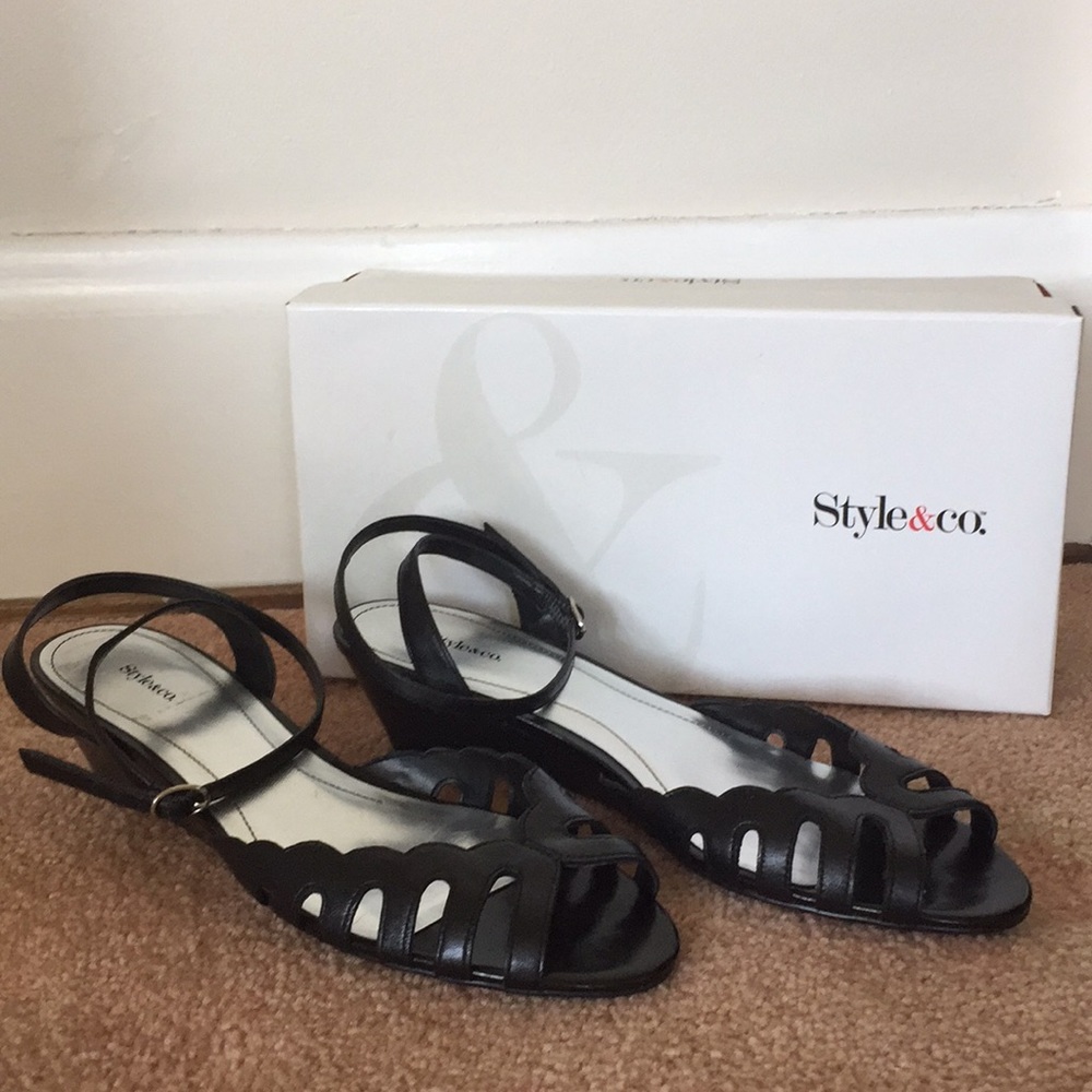 Style & Co Tress Black Wedge Sandal
